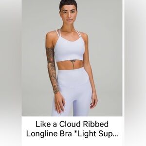 Lululemon like a cloud longline ribbed bra size 10 pastel blue